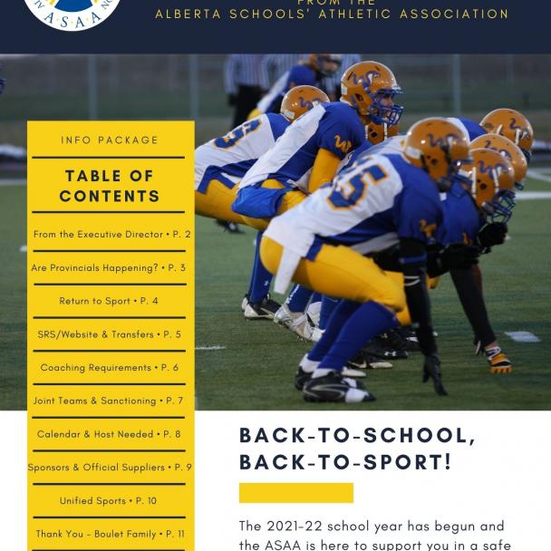 Cover of ASAA Newsletter. Contains information and a photo of a football team in alignment