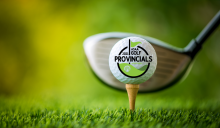 Golf club hitting a golf ball with the 2021 Golf Provincial Championship logo