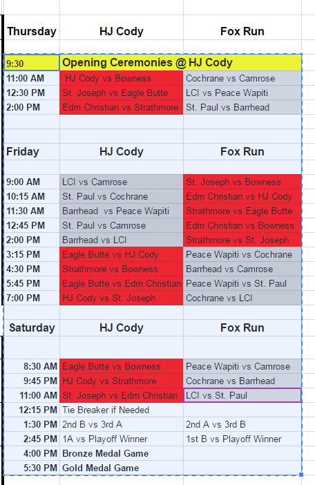 Tournament Schedule
